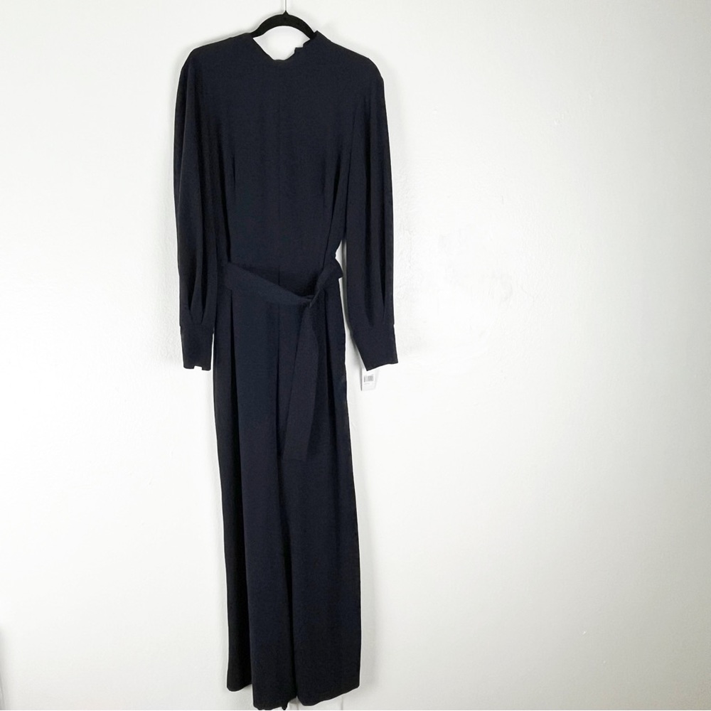 DONNA MORGAN Marine Navy Long Sleeves Back Zipper Belted Waist Jumpsuit Size 14